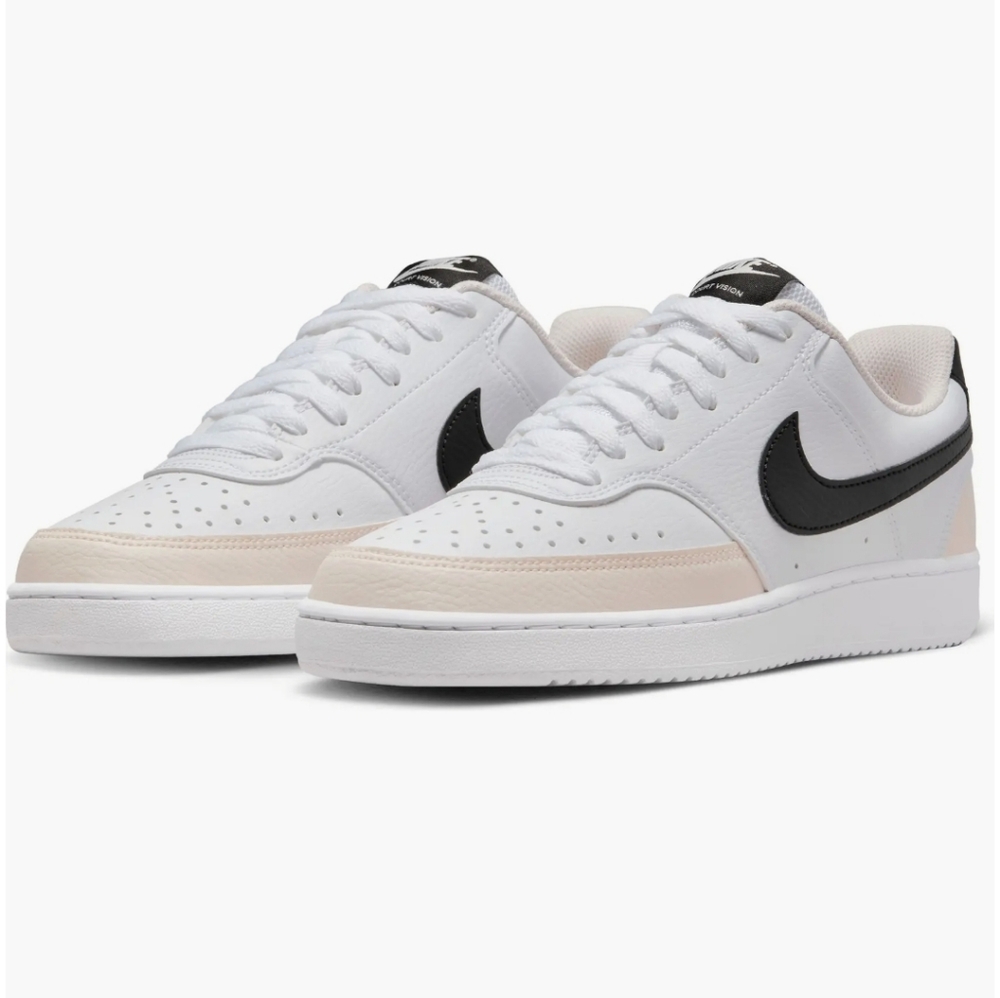 BLACK And WHITE And PEACH NIKE WOMENS COURT VISION LOW SNEAKERS